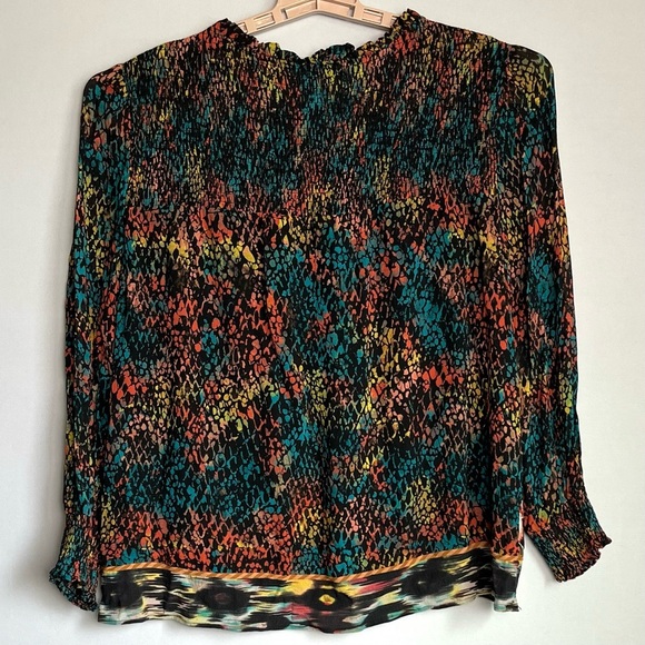 John Mark Top Sz L Mixed Print Animal Print Blouse Floral Tassel Shirring Artsy - Picture 12 of 14